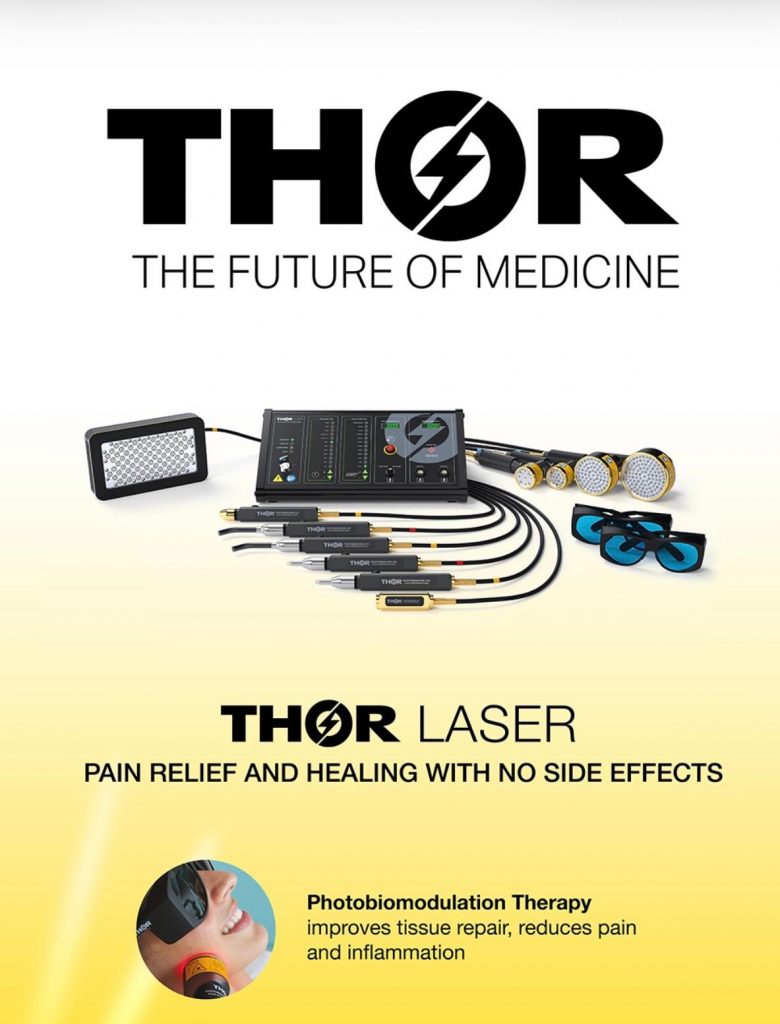 Aparat THOR Laser - terapie cu laser de clasă 3B/4 pentru fotobiomodulație, reducerea durerii și recuperare tisulară